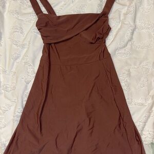 Strapless Brown A-Line Dress with Wide Straps